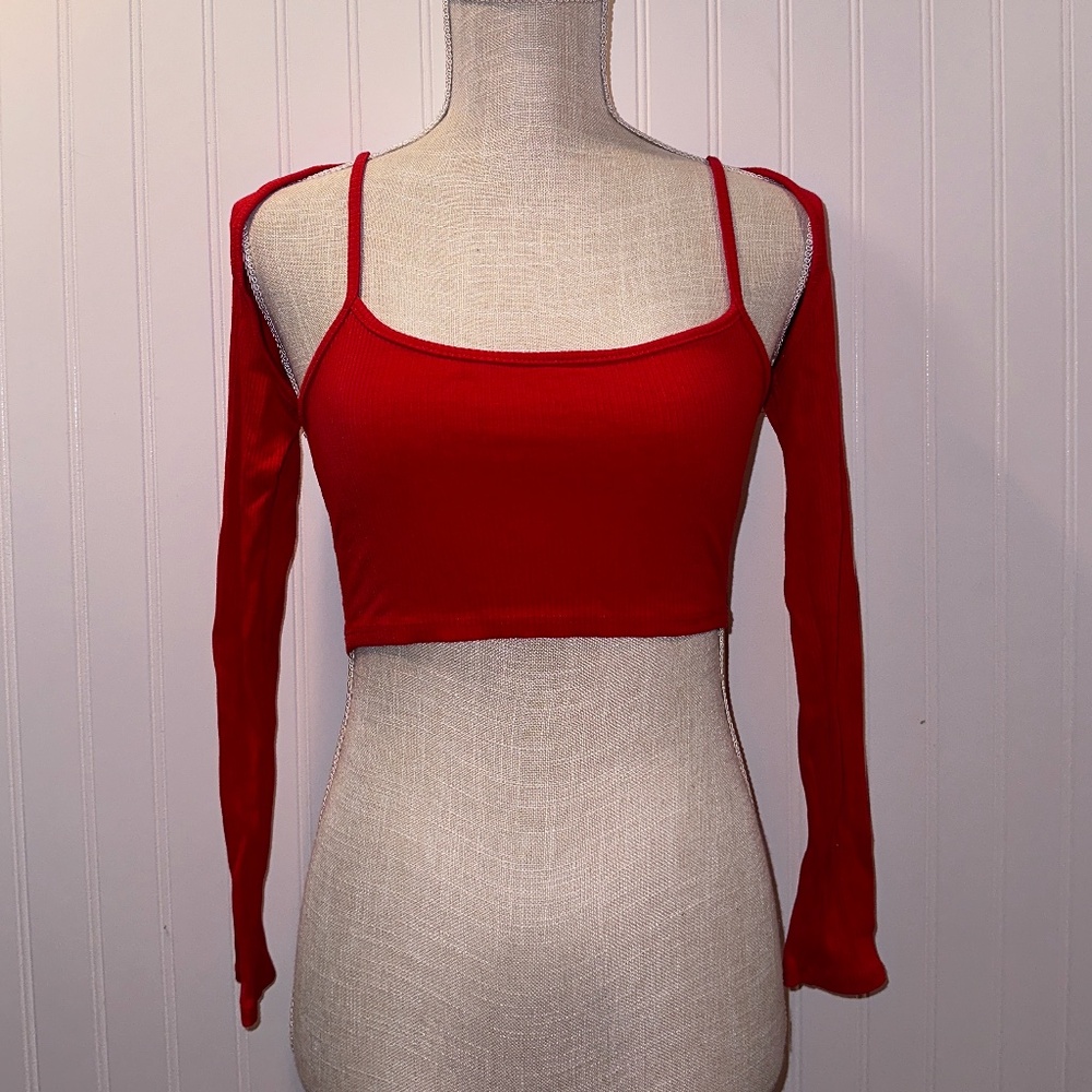 Red Tank With Attached Sleeves
